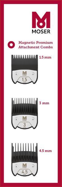 Набор магнитных насадок Moser Magnetic Premium 1801-7010 для парикмахерских машинок, 1,5, 3, 4,5 мм 1801-7010 фото
