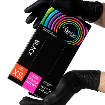 Рукавички нітрилові XS SanGig чорні, щільність 3.5 г.  SanGig XS black фото