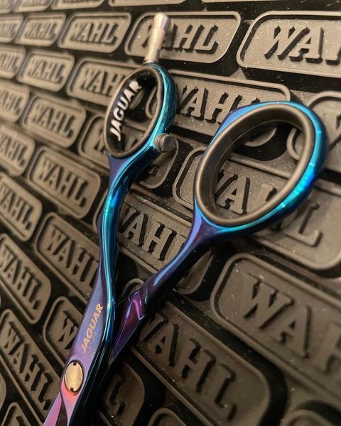 Перукарські ножиці для стрижки волосся Jaguar Gold Line Diamond E Titan Blau 5,5 21155-14 фото