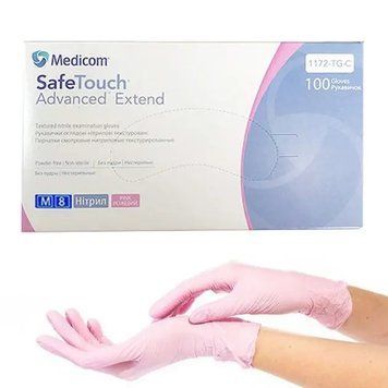 Рукавички нітрилові Medicom SafeTouch&nbsp;Advanced Рожеві Розмір М, щільність 3,8 Medicom M нитрил фото
